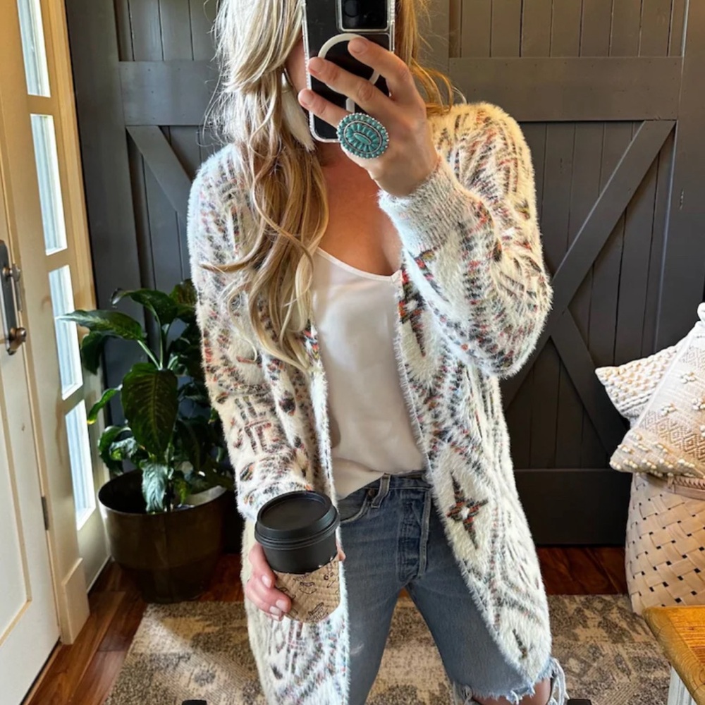 New Fair Isle Soft Cardigan Women's Sweater - Long Cozy Boho Western Style